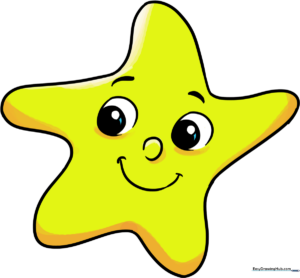 A bright, happy cartoon star character with a friendly face, colored in vibrant yellow.