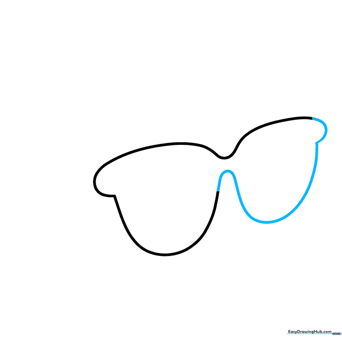 Refining the sunglasses frame outline with added side bumps for the hinges.