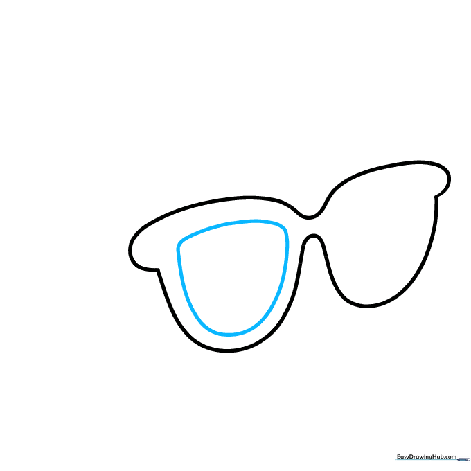 Adding a half-oval shape inside the left frame to represent the lens.