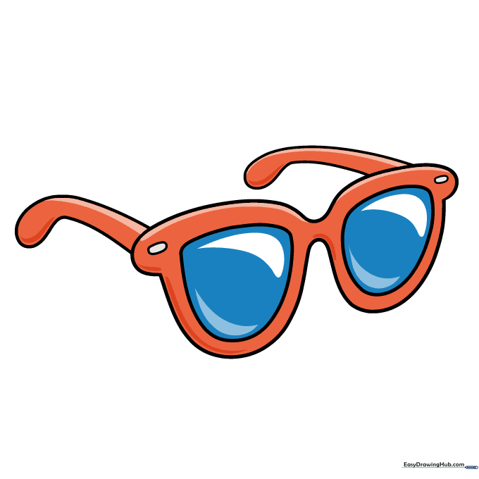 The completed cartoon sunglasses drawing, fully outlined and ready for coloring.