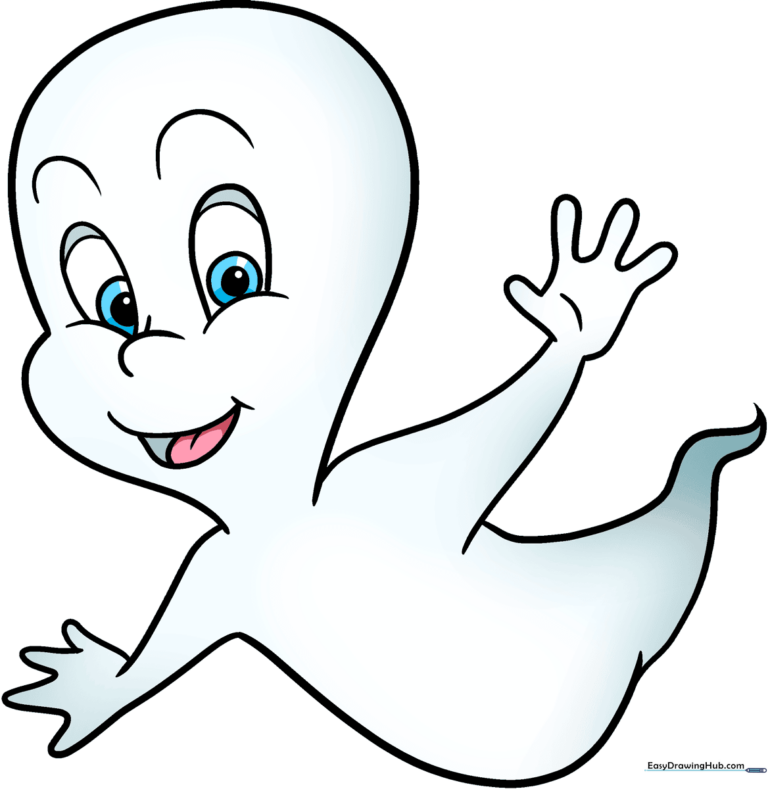 A vibrant, finished drawing of Casper the Friendly Ghost, showcasing the final result of the tutorial.