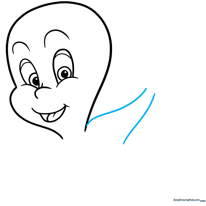 Casper's first arm sketched with two simple curved lines extending from the body.