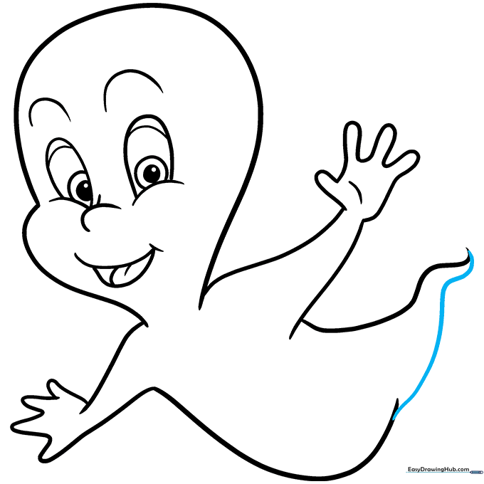 The completed line art of Casper the Friendly Ghost.
