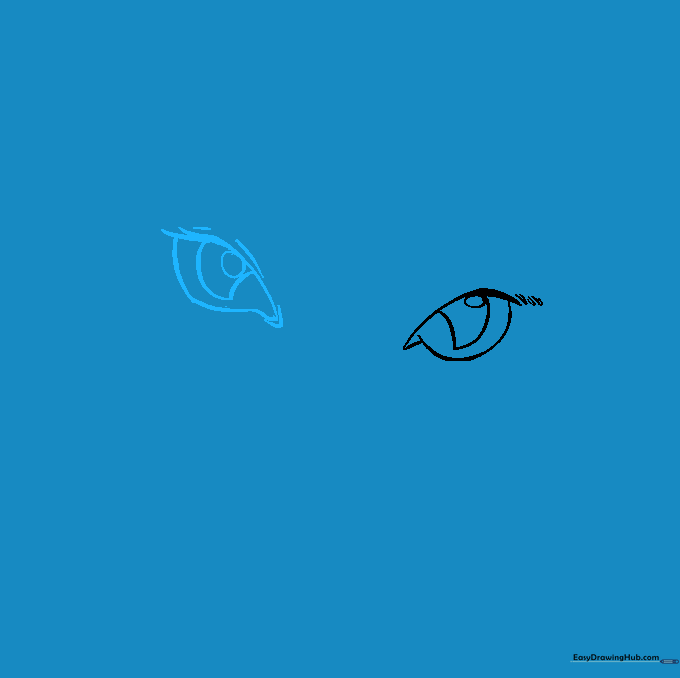 Two symmetrical cat eyes drawn with vertical slit pupils and small highlights.