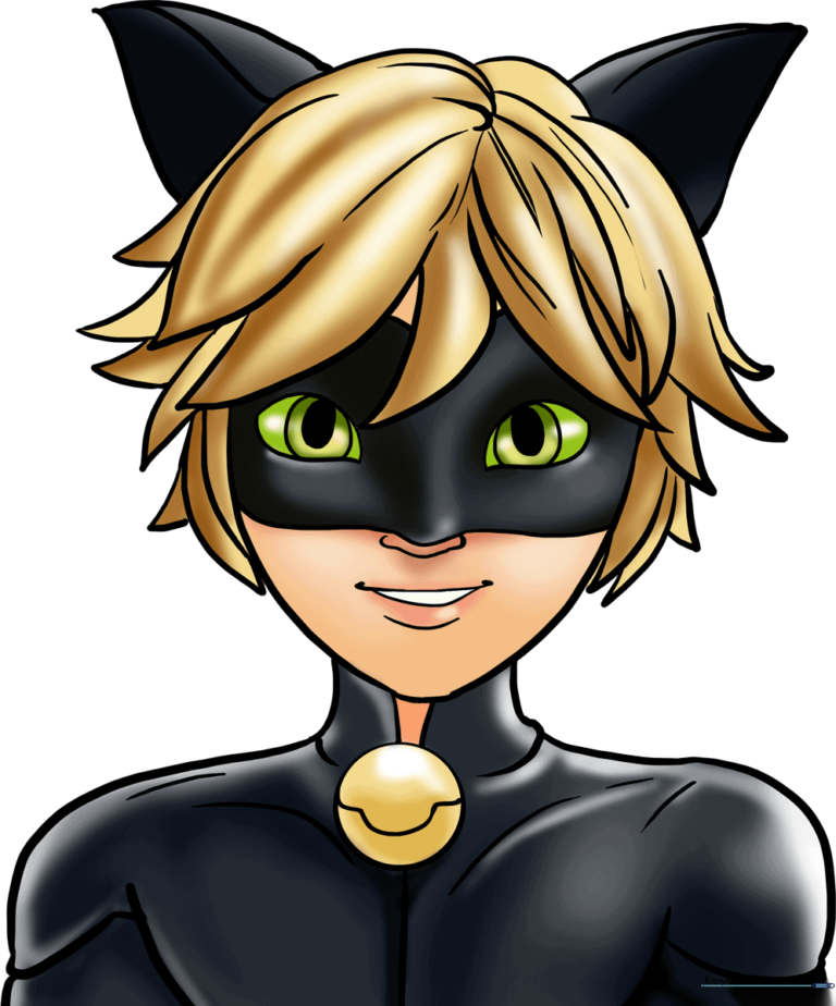 Full-color illustration of Cat Noir in a dynamic superhero pose
