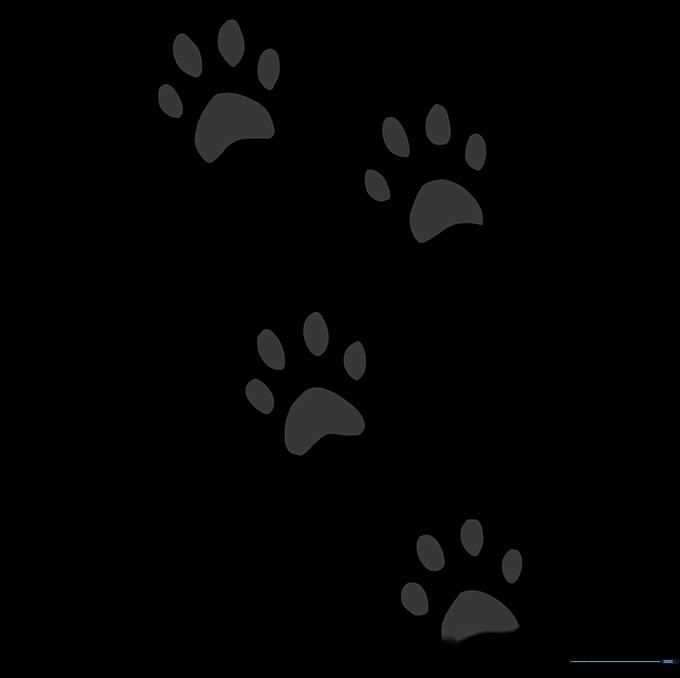 The finished cat paw prints colored in with soft shades, ready for display.