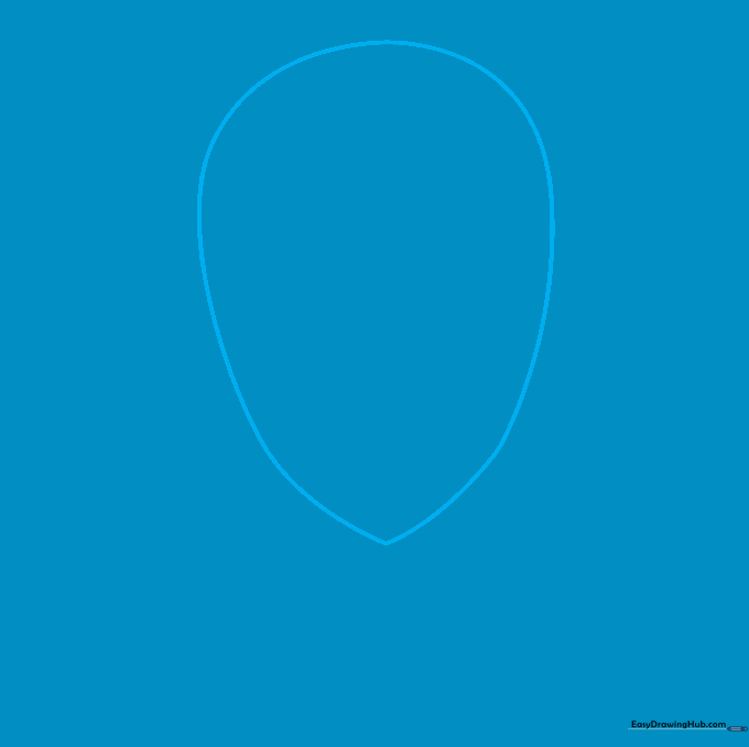 Pencil sketch of an inverted teardrop shape representing the outline of Catwoman's head.