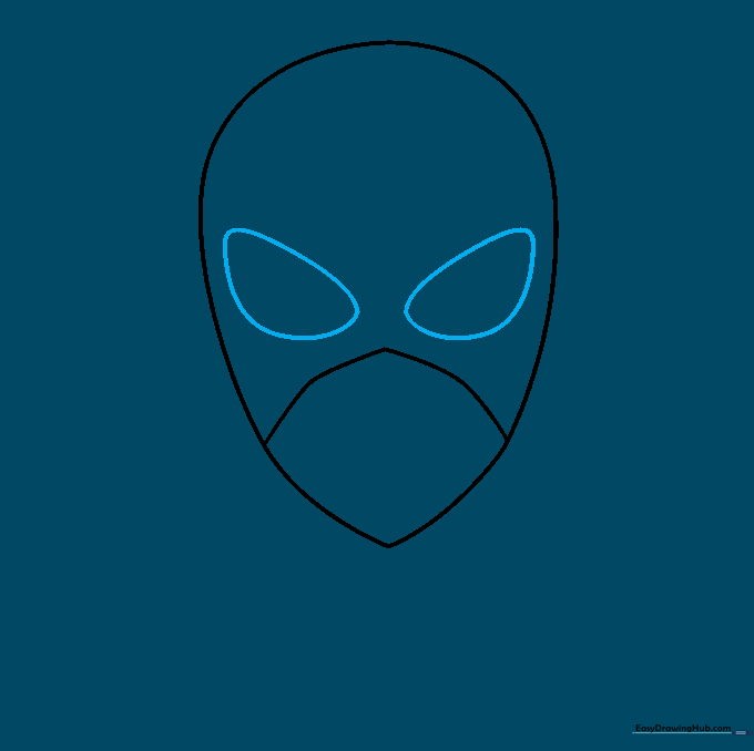 Drawing two almond-shaped outlines within the mask area for the eye sockets.