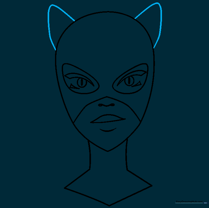Sketching the two iconic cat ears on top of the mask.