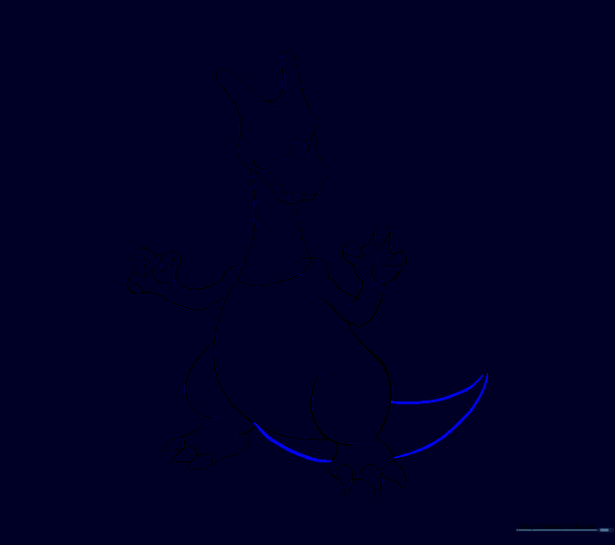 A long, curved tail shape extending from the body.