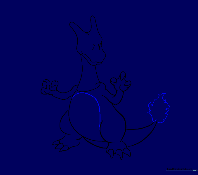 A curved belly line and a jagged flame shape added to the tail.
