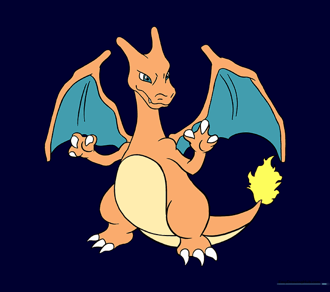The completed and colored Charizard drawing.