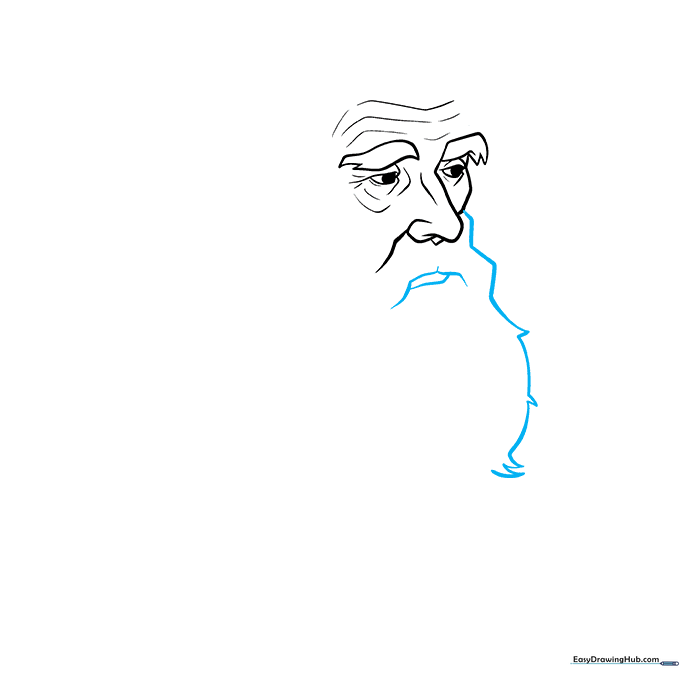 Pencil sketch of the upper lip area and initial mustache lines for Charles Darwin.