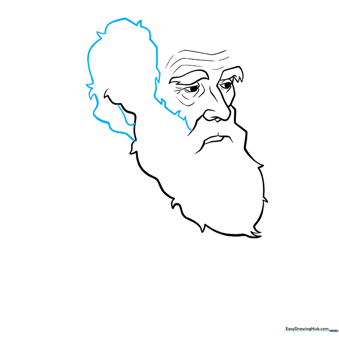Pencil sketch detailing the texture and volume of Charles Darwin's full beard.