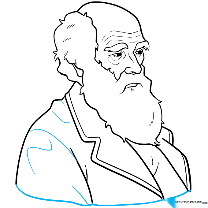 Final ink outline of the Charles Darwin portrait, ready for coloring.