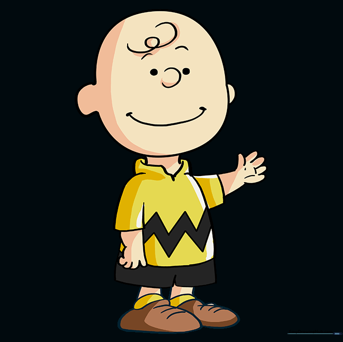 The final colored drawing of Charlie Brown in his yellow shirt.
