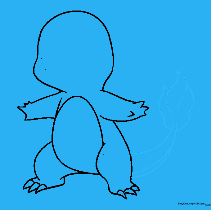 Drawing the tail and a jagged flame at the end of the tail.