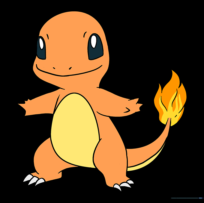 The final colored Charmander drawing with orange body and yellow accents.