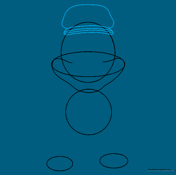 Adding the police officer hat on top of the head circle with brim details.