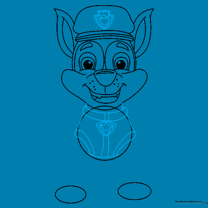 Adding the police uniform collar, pup tag, and hat emblem details.