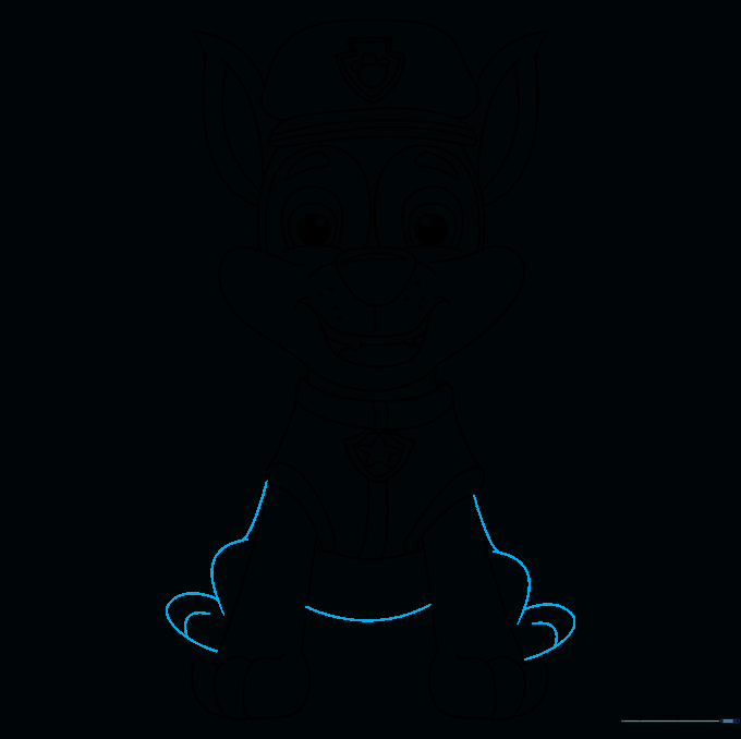 Adding the belly and rear legs to complete the body outline of Chase.