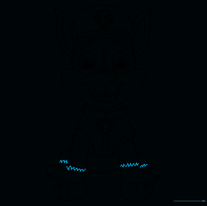 Adding final fur details with zig-zag lines above the paws.