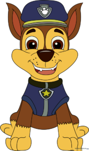 Colorful, finished illustration of Chase from PAW Patrol, perfect for kids to reference.