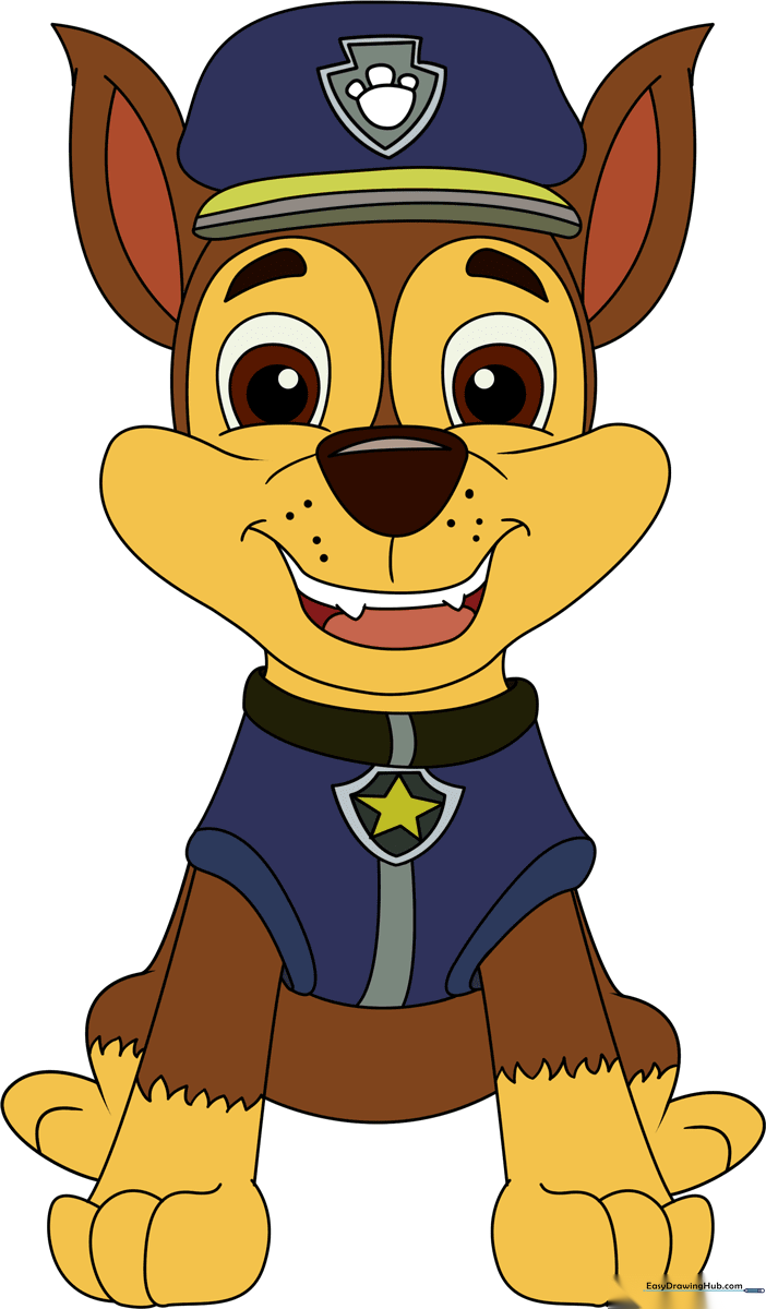 Colorful, finished illustration of Chase from PAW Patrol, perfect for kids to reference.