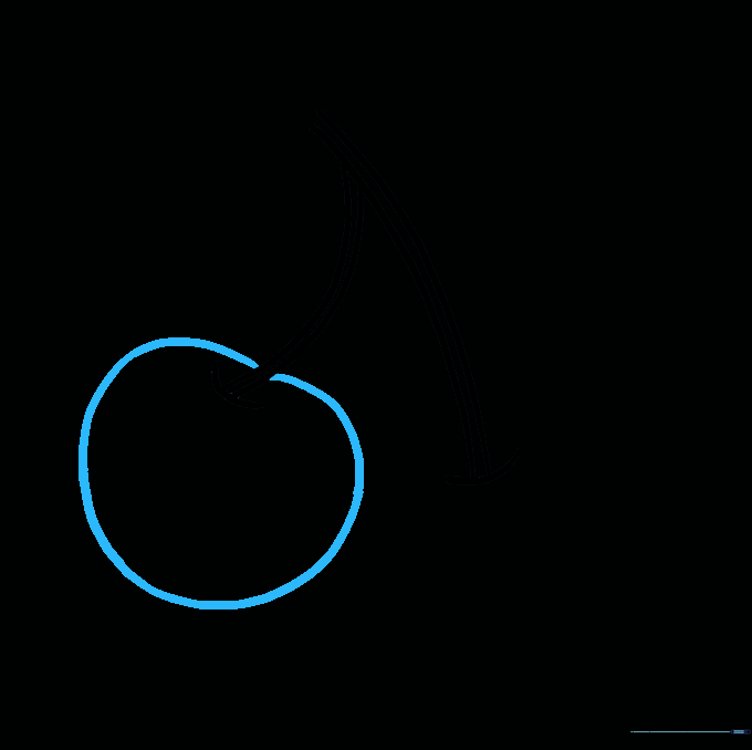 A circular outline drawn around the first stem to complete the cherry shape.