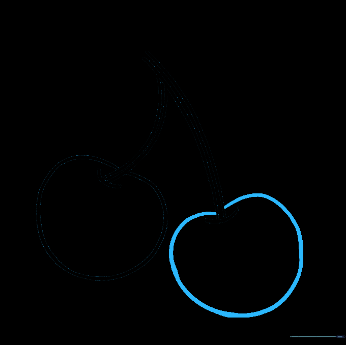 A second circular outline added to the other stem to complete the pair of cherries.