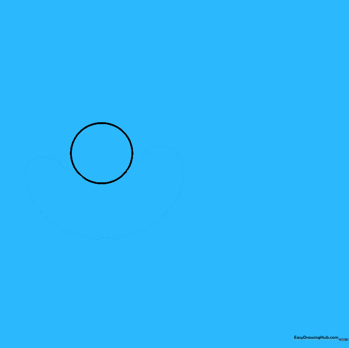 A curved banana-shaped outline placed below the head circle to mark the mouth area.