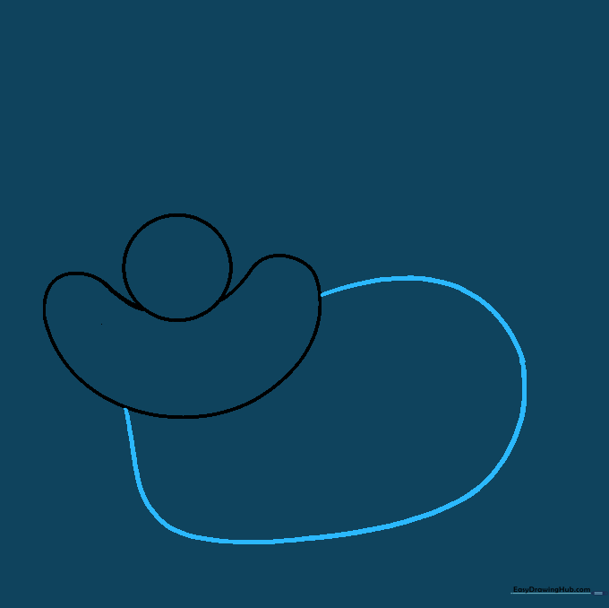 An irregular rounded shape added below the head to represent the cat's body.