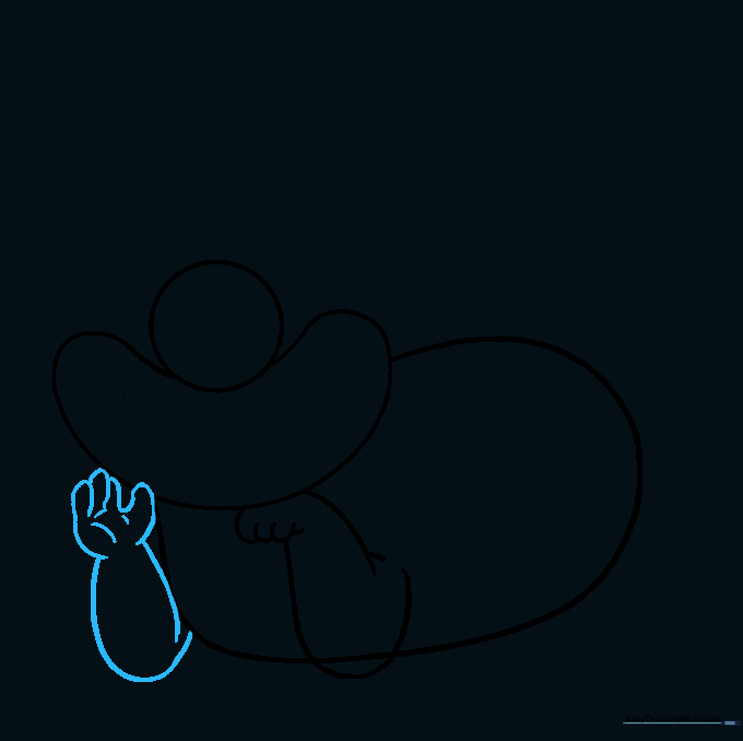 Adding the second arm with subtle lines to define the palm.