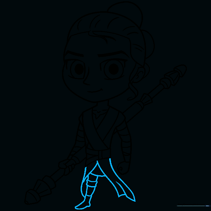 Sketch showing the lower half of Rey's tunic and the start of her boots.