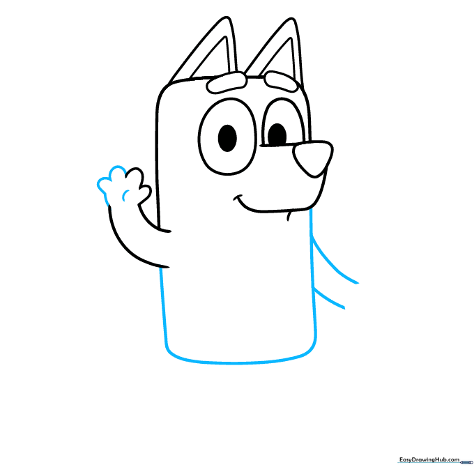 Drawing the torso and arms of Chilli Heeler using simple geometric curves.