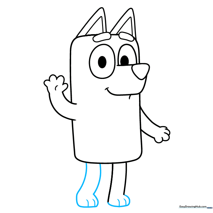 Detailing the paws and completing both legs for the Chilli Heeler character.
