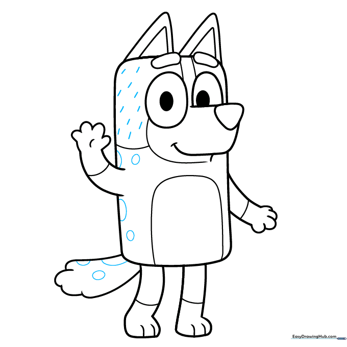 Finalizing the drawing with spots and texture lines on the back and head.