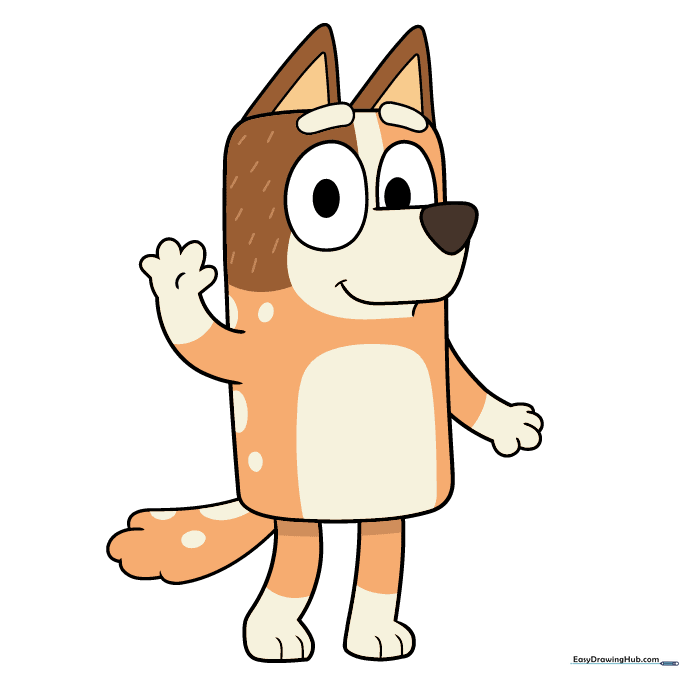 Finished, colored illustration of Chilli Heeler from Bluey.