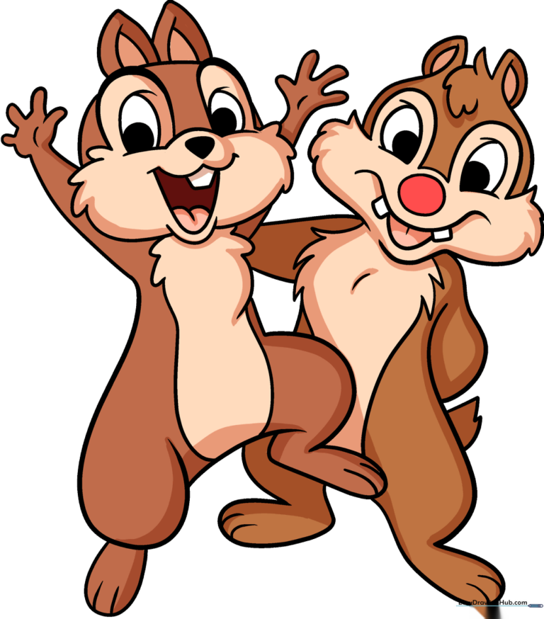 Finished, colorful illustration of Chip and Dale standing together.