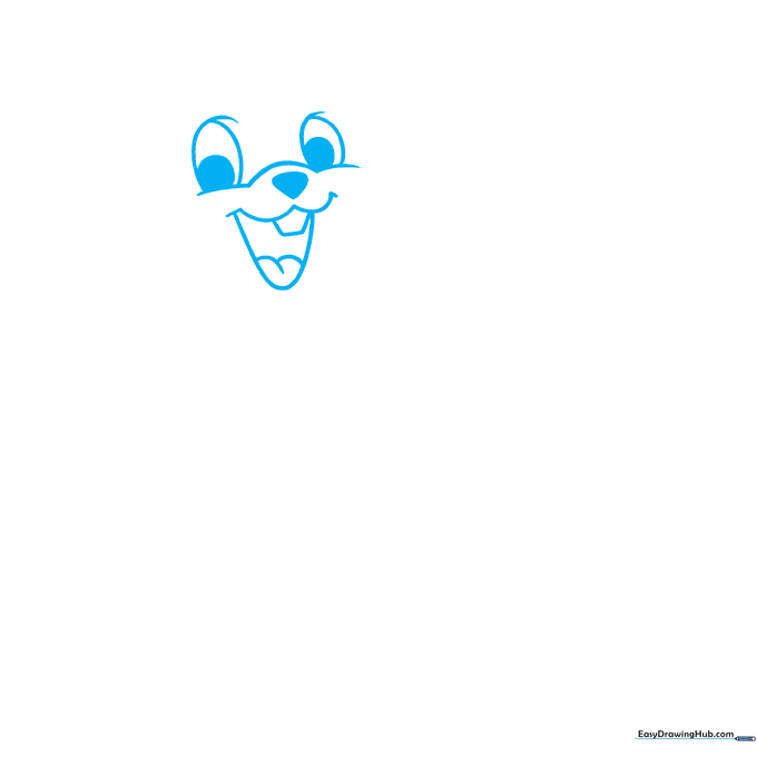 Line drawing of Dale's facial features including nose, eyes, and open mouth with buck teeth.