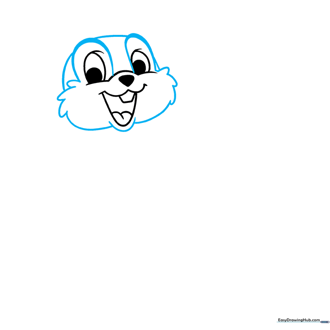 Drawing showing the addition of brow lines and fluffy cheek outlines for the character.