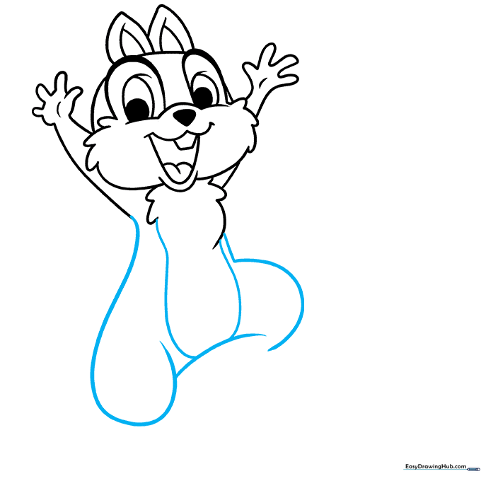 Sketching the torso and upper leg structure for the character.