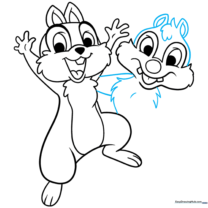 Drawing the head, ears, and connecting arm for the second character.