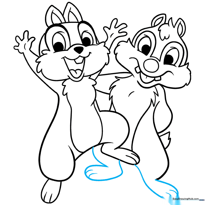 Drawing the feet and toes to complete the character outline.