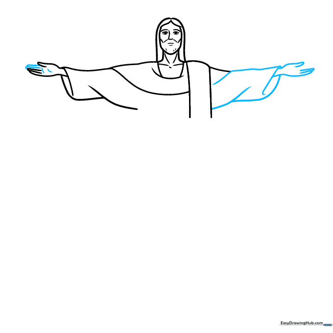 Adding the second arm and hand to complete the statue's pose.