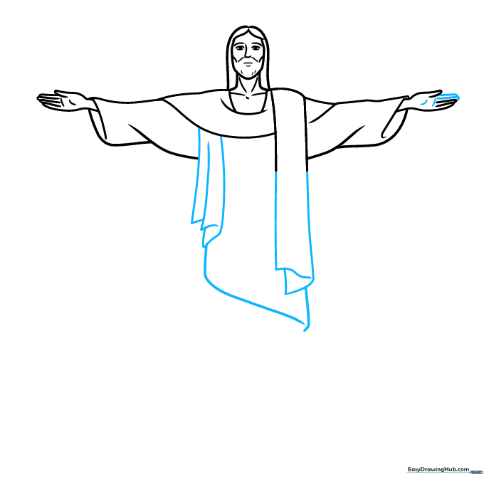 Drawing the flowing robes with fold details.