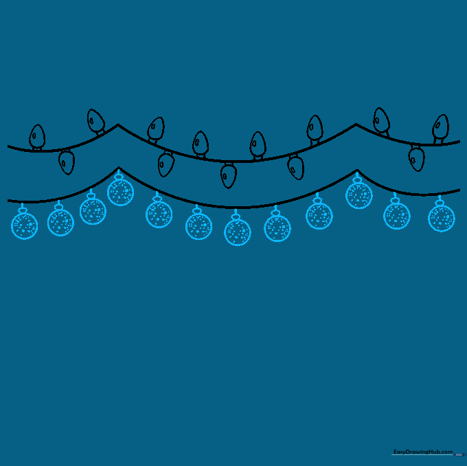 Decorative circular ornaments hanging from the light wire with dotted texture.