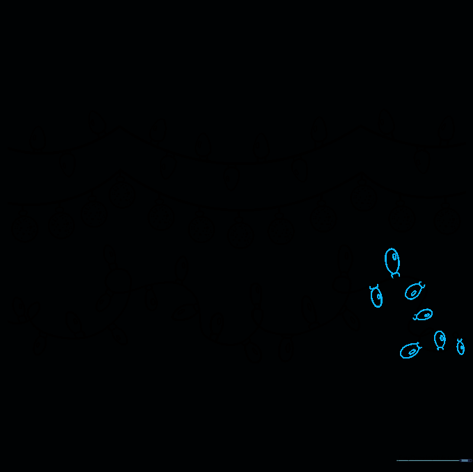The completed outline of the Christmas light strands.