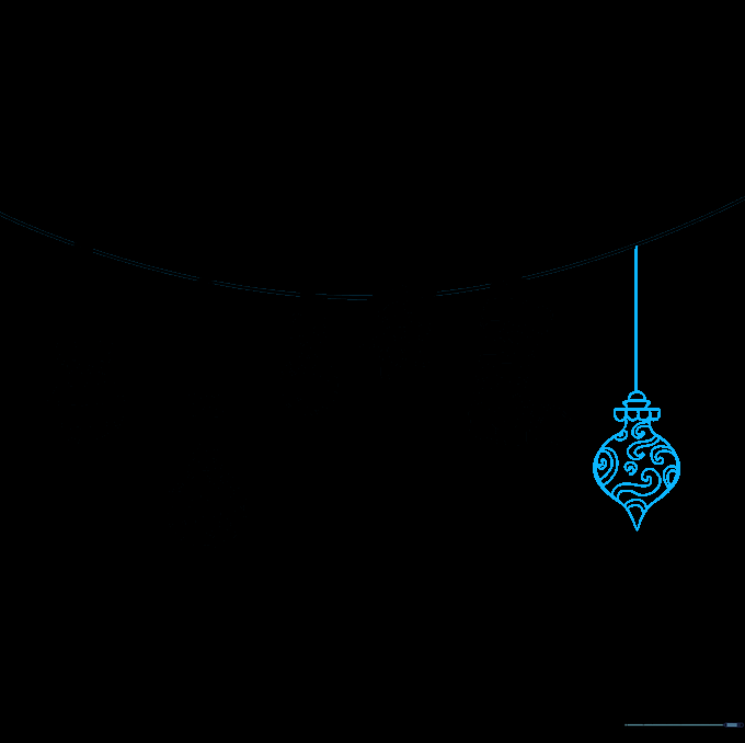 A final uniquely shaped ornament added to the string, completing the set.