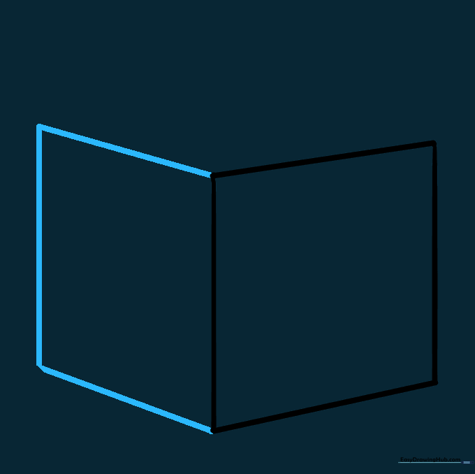 Adding a side panel to the square to create a 3D box shape.